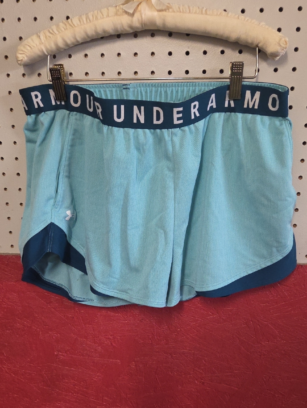 Under Armour Aqua Blue Running Shorts with Navy Trim